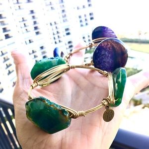 Jade & Amethyst Stone and gold tone wire bracelet